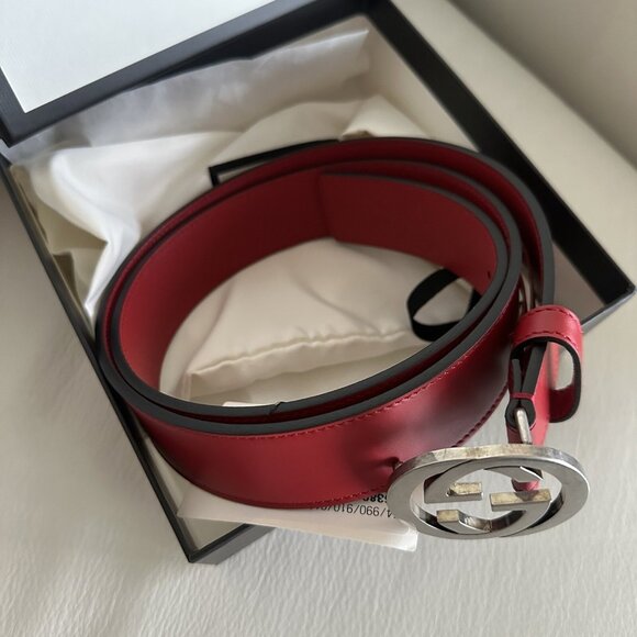 NWT Gucci Celeria Interlocking G Red Leather Belt - size 90 Cm 36 In GG Logo - Picture 5 of 8